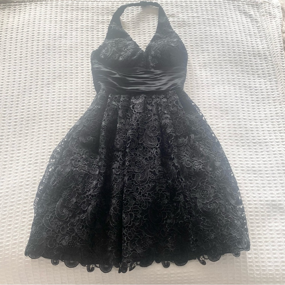 Aidan Mattox Black Lace Halter Dress size 2